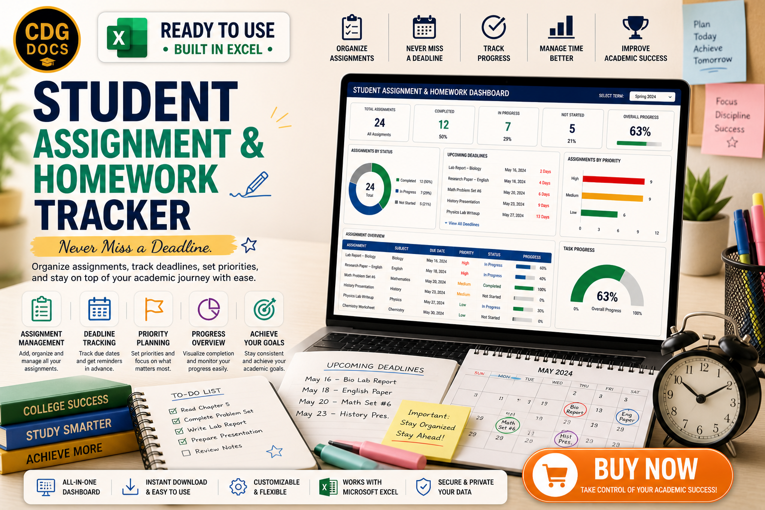 Homework Tracker Output In Python Project Student Assignment & Homework Tracker Excel Dashboard (Deadlines ...