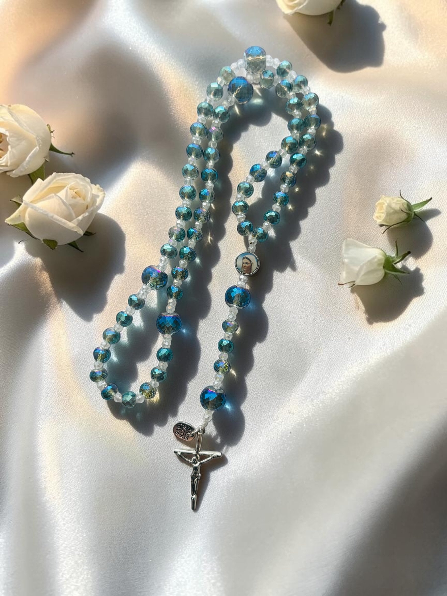 Premium Ocean Blue Aurora Crystal Rosary - Payhip