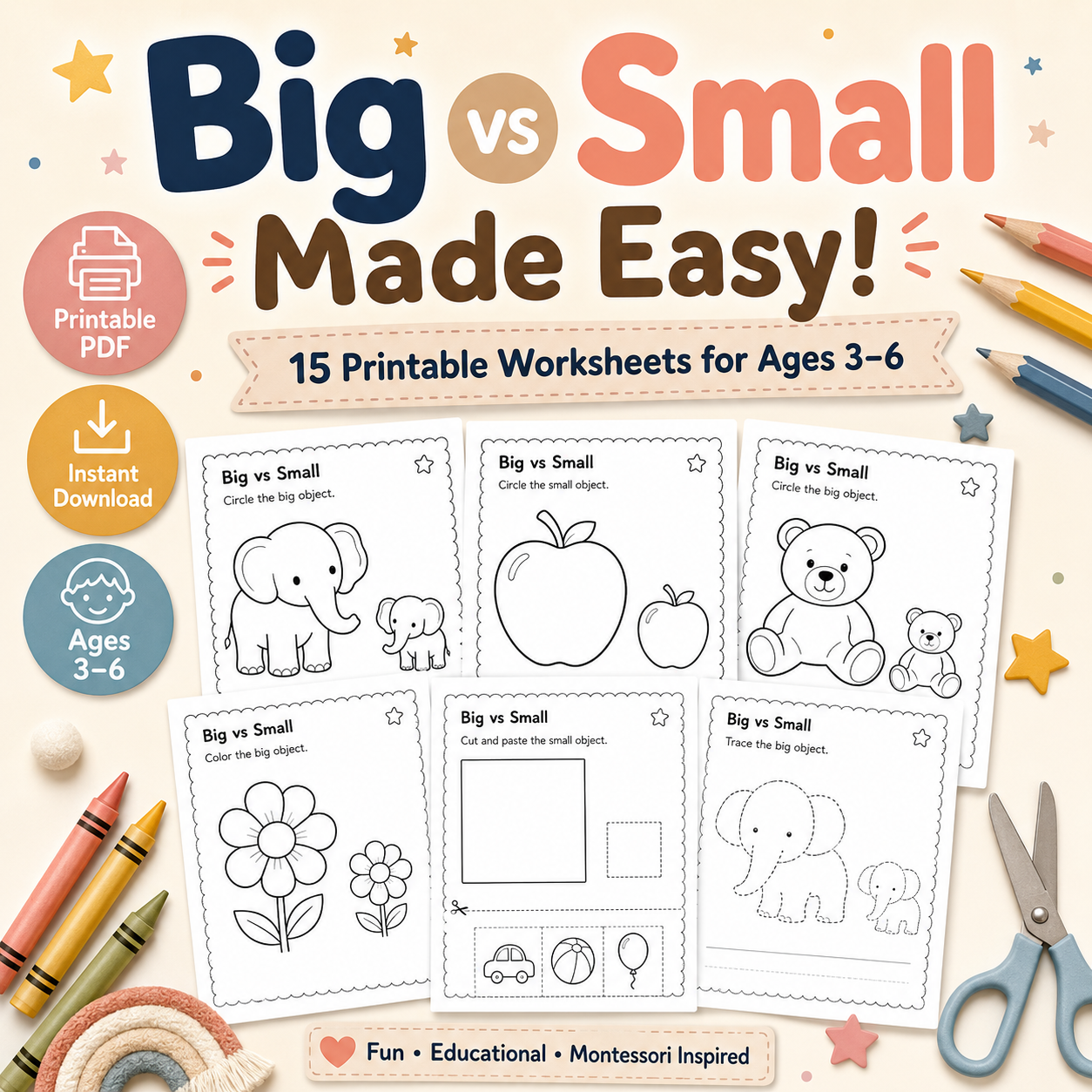 Big vs Small Made Easy! 15 Printable Worksheets for Ages 3–6