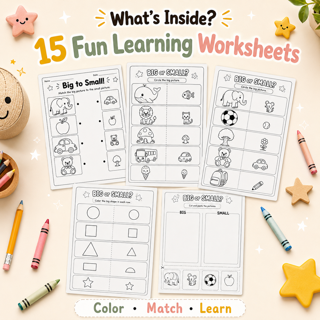 Big vs Small Made Easy! 15 Printable Worksheets for Ages 3–6