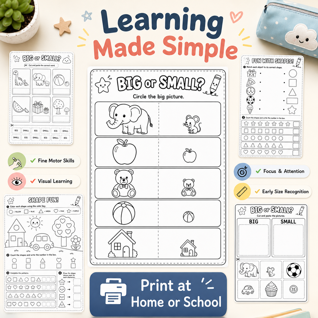 Big vs Small Made Easy! 15 Printable Worksheets for Ages 3–6