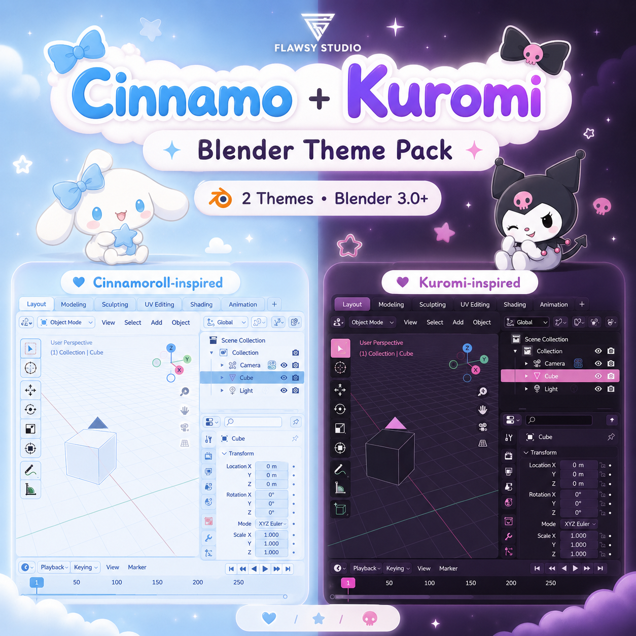Cinna + Kuromi Blender Theme Pack