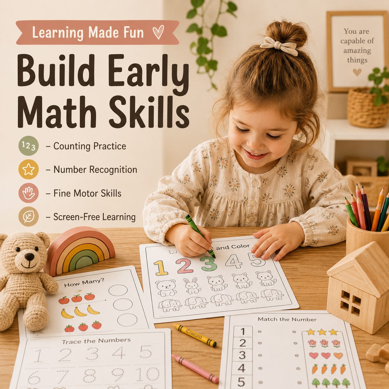 Numbers Made Fun! 20 Printable Coloring Worksheets for Ages 3–6