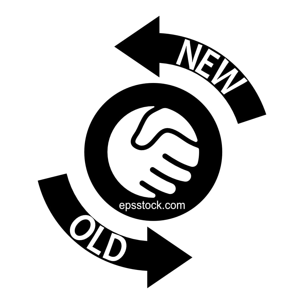 Buy a new one and bring the old one in exchange, black isolated vector silhouette