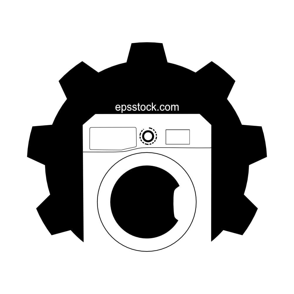 Washing machine repair, black isolated vector silhouette