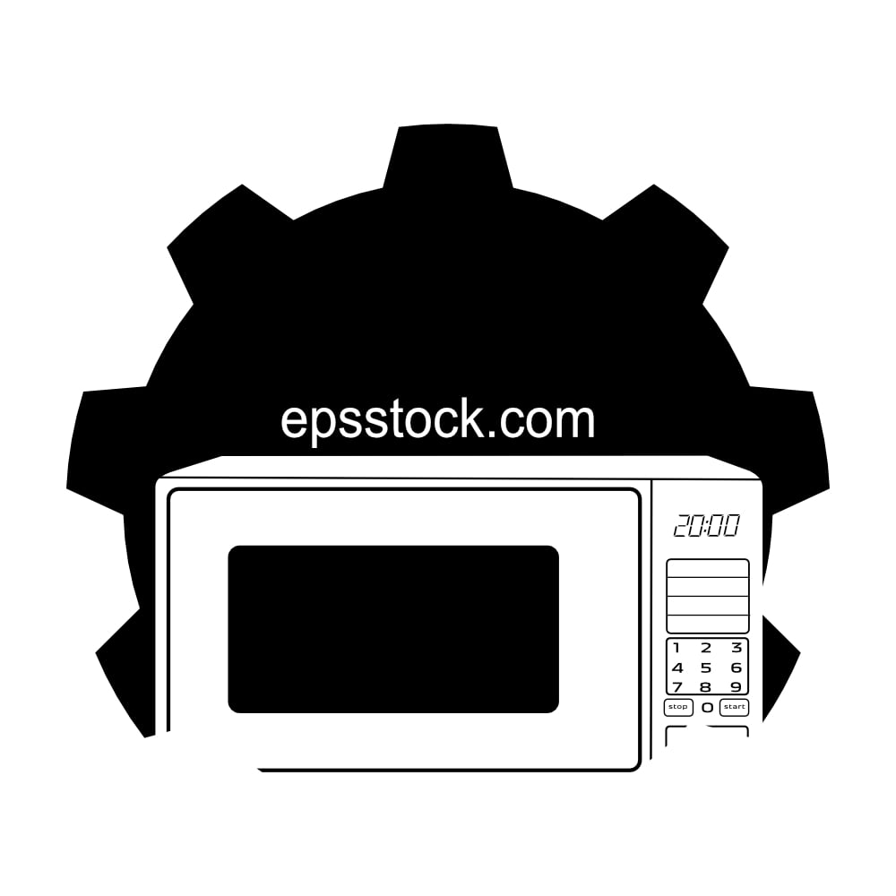 Microwave oven repair, black isolated vector silhouette