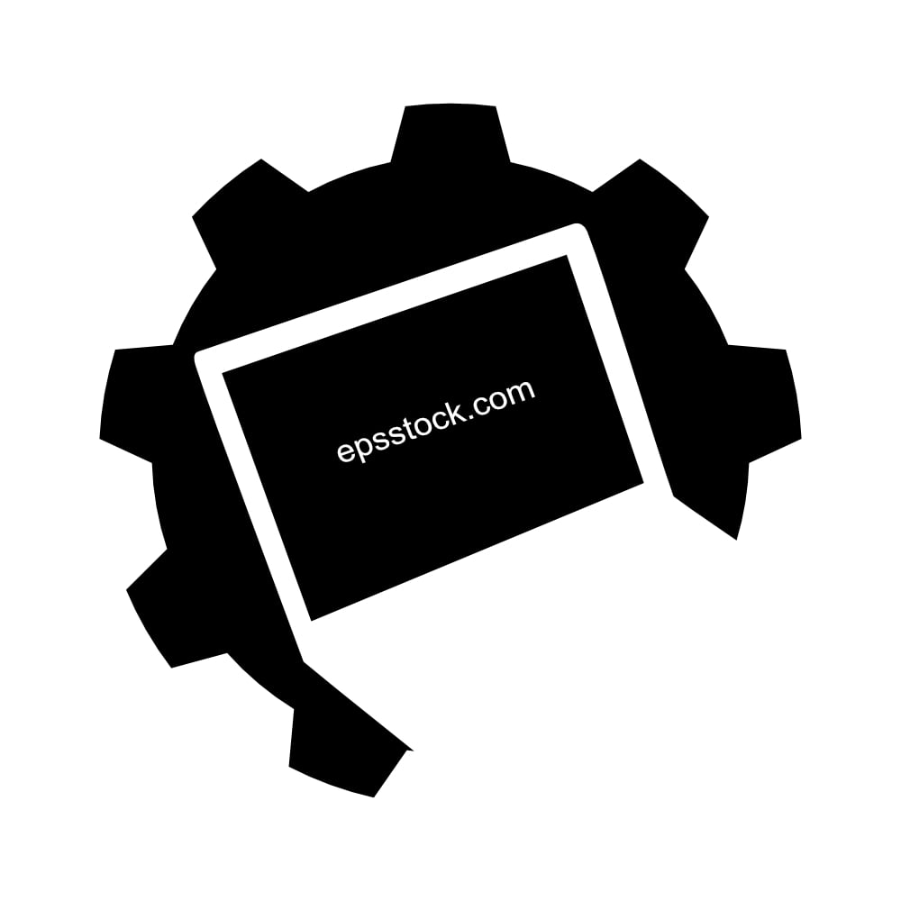 Laptop repair, black isolated vector silhouette