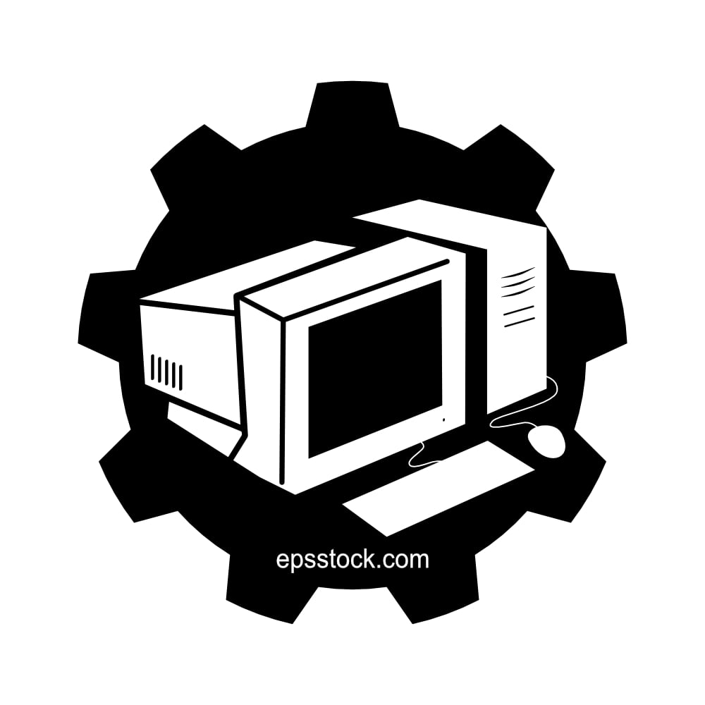 pc repair, black isolated vector silhouette