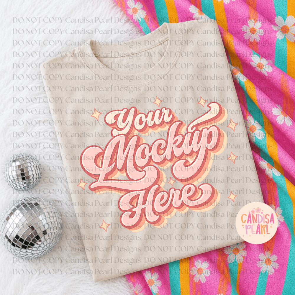 Sand Gildan Groovy Floral T Shirt Mockup - Payhip