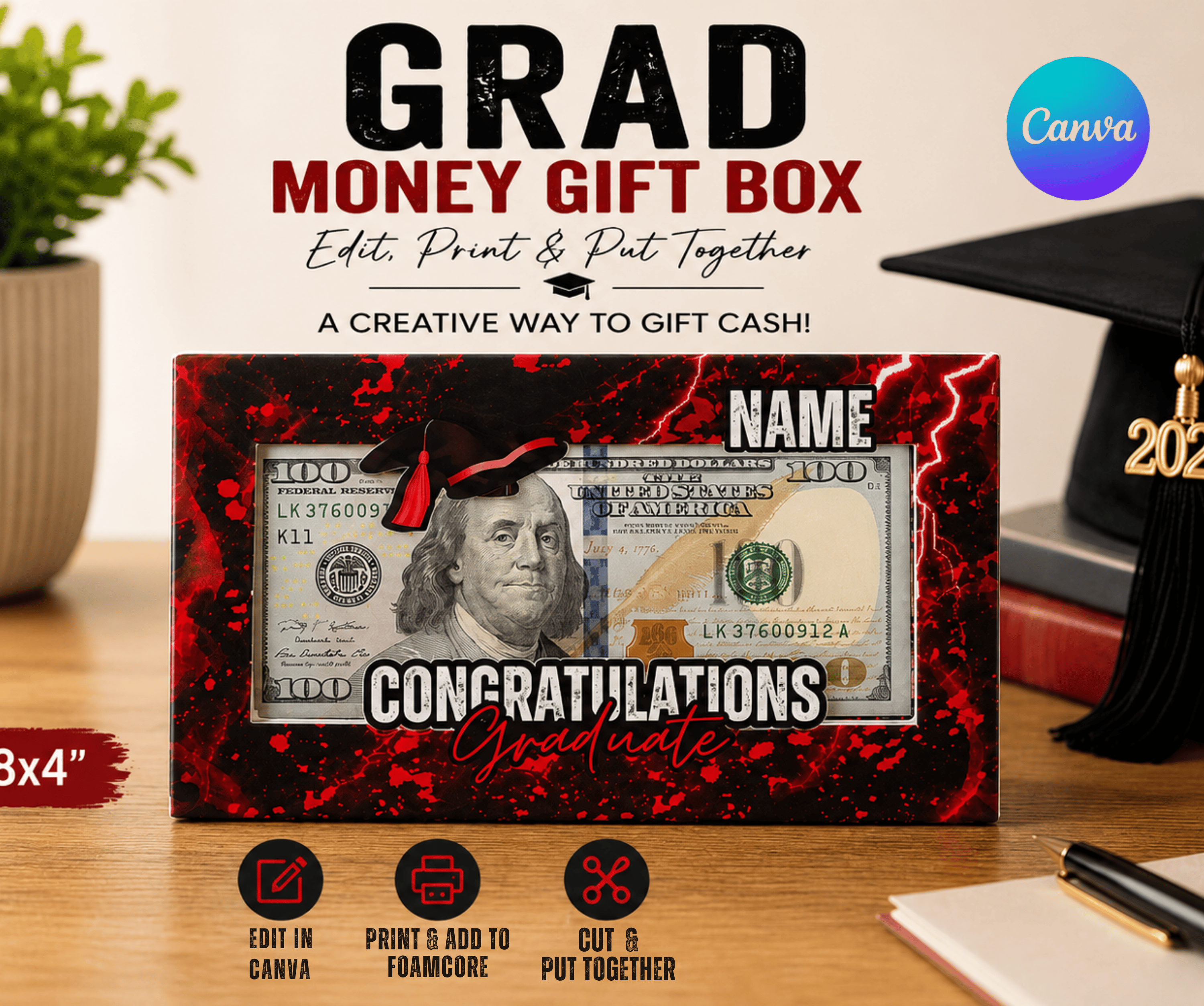 Graduation Money Gift Box Template | DIY Grad Cash Gift Holder | Foam ...