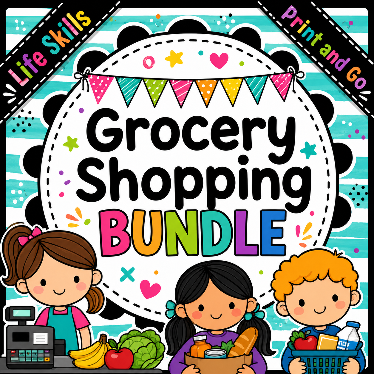 Life Skills Grocery Shopping Bundle | Reading, Writing & Math Activities