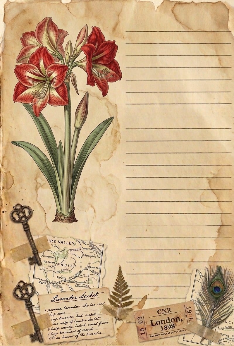 Vintage Botanical Writing Pages Bundle | 95 Printable Floral Journal ...