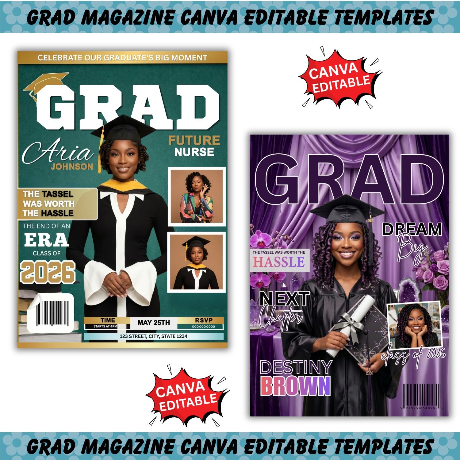 Graduation Invite Magazine Cover Canva Editable Templates - Payhip
