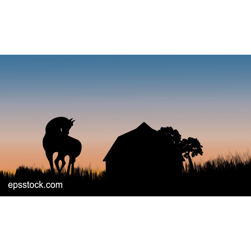 farm barn  at sunset, color vector illustration