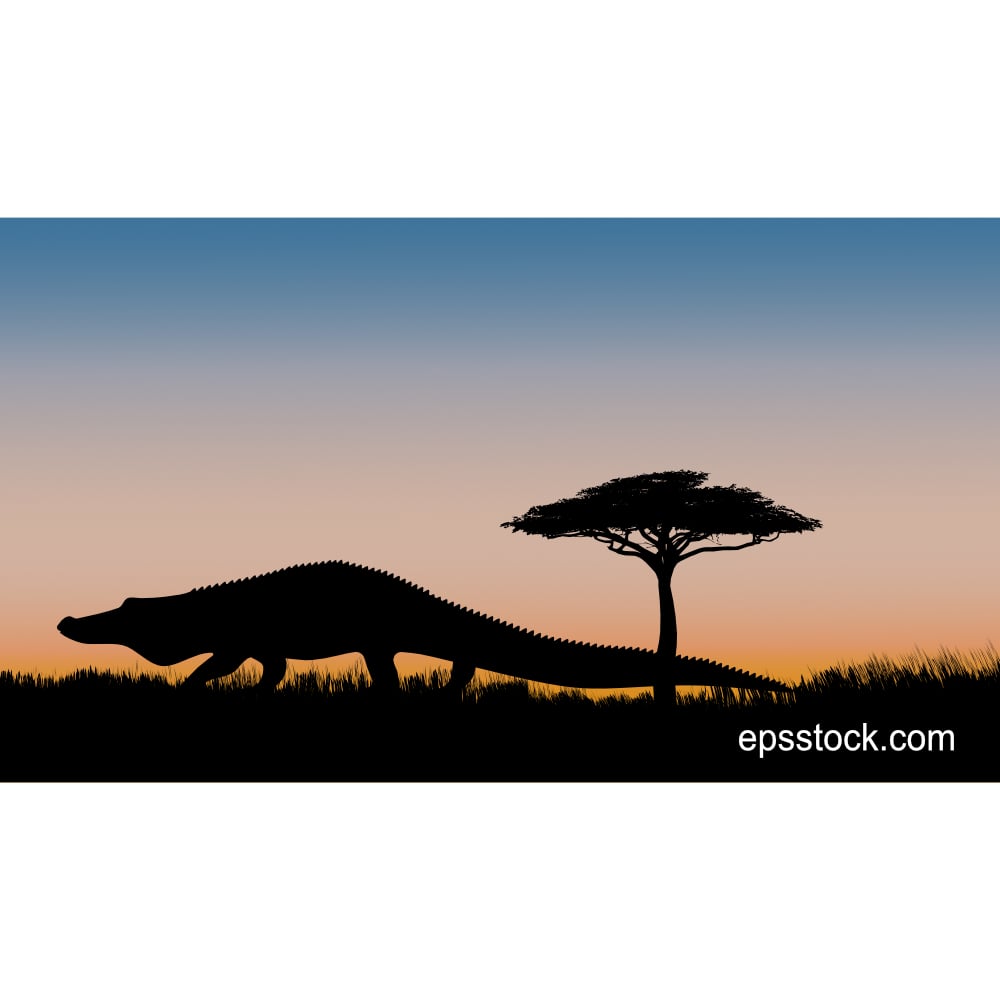 Crocodile at sunset, color vector illustration