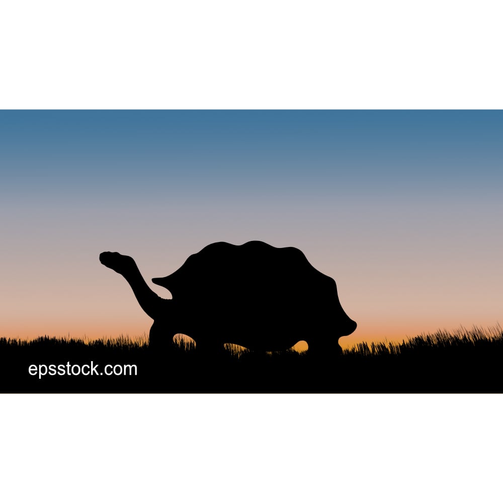 giant tortoise at sunset, color vector illustration