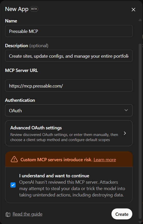Screenshot of App Creation In ChatGPT