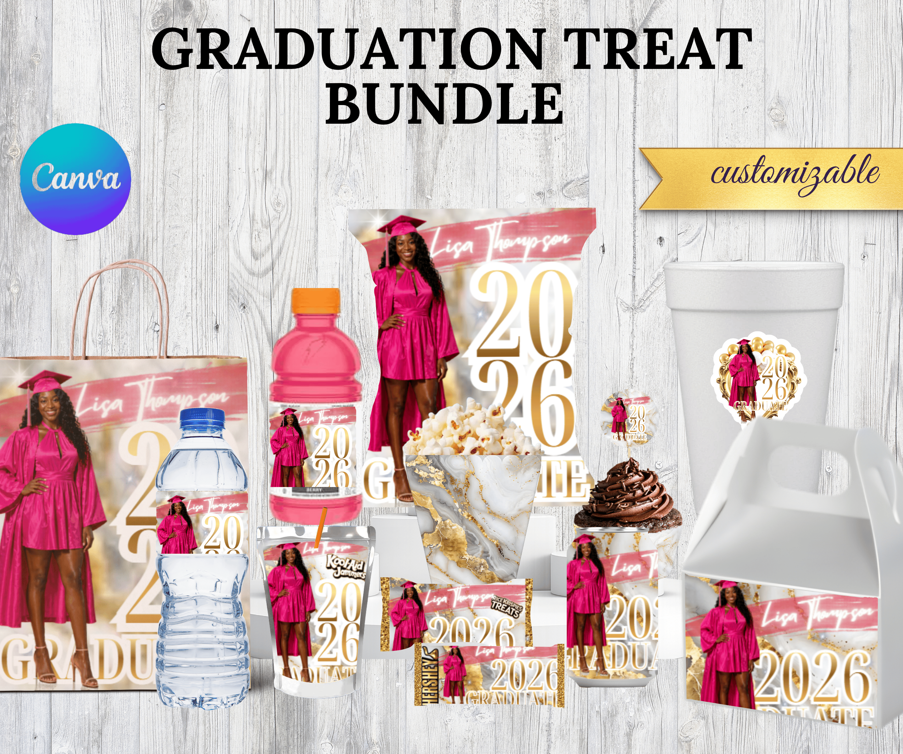 Graduation Treat Bundle Template Canva | Chip Bag, Water Bottle, Candy ...