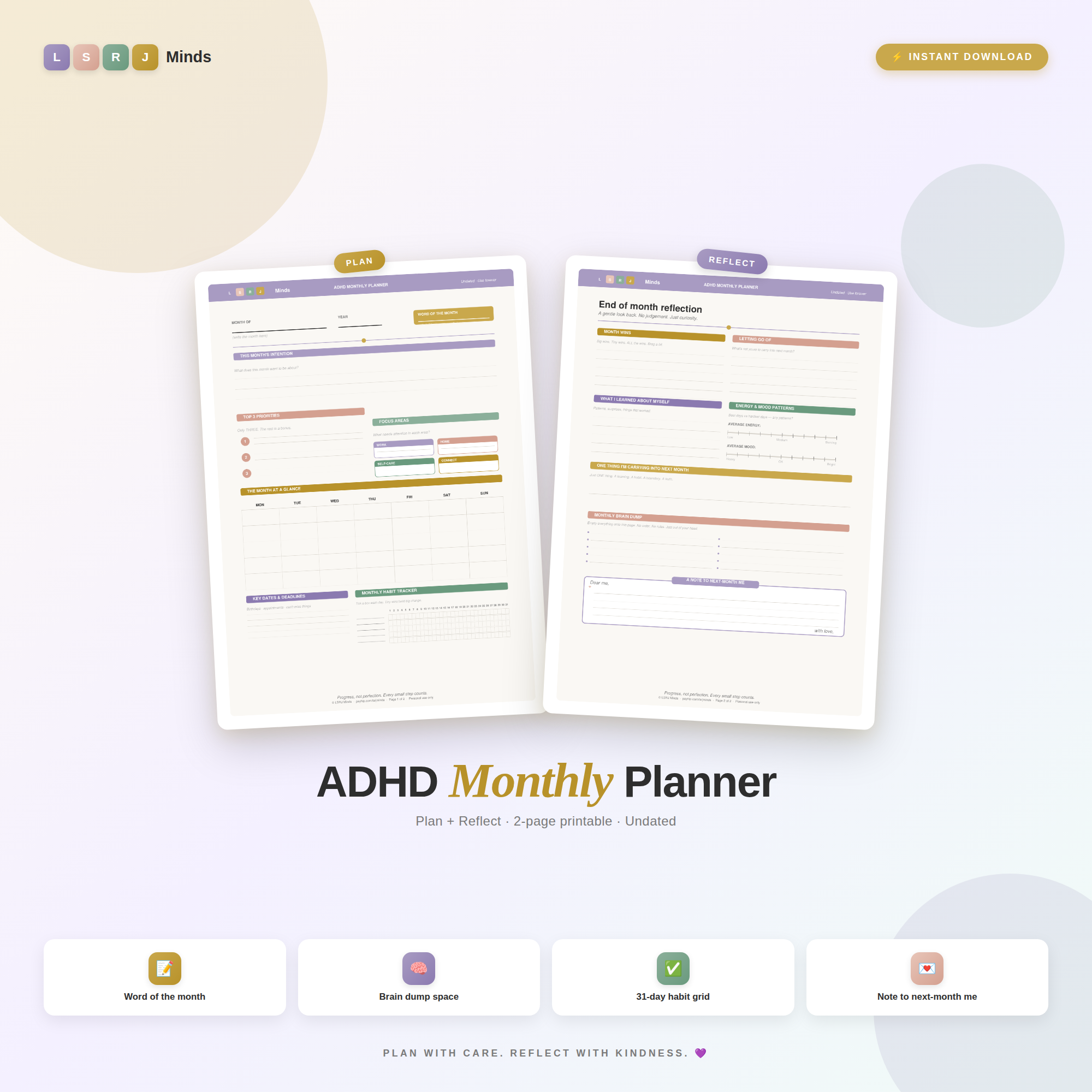 ADHD Monthly Planner | Printable PDF | A4 | Plan Reflect | Undated - Payhip