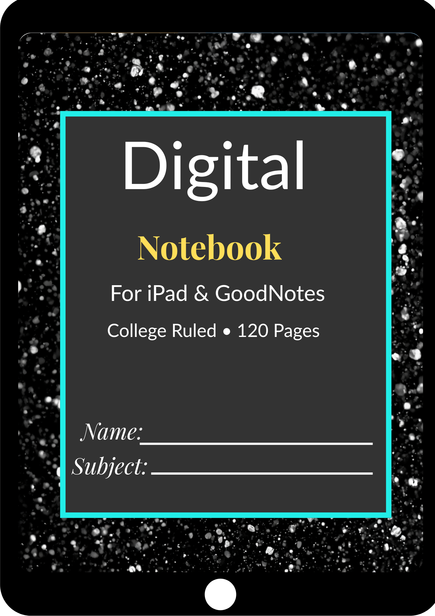 Digital Ruled Notebook Black Marble Digital Notebook for GoodNotes | College Ruled iPad ...