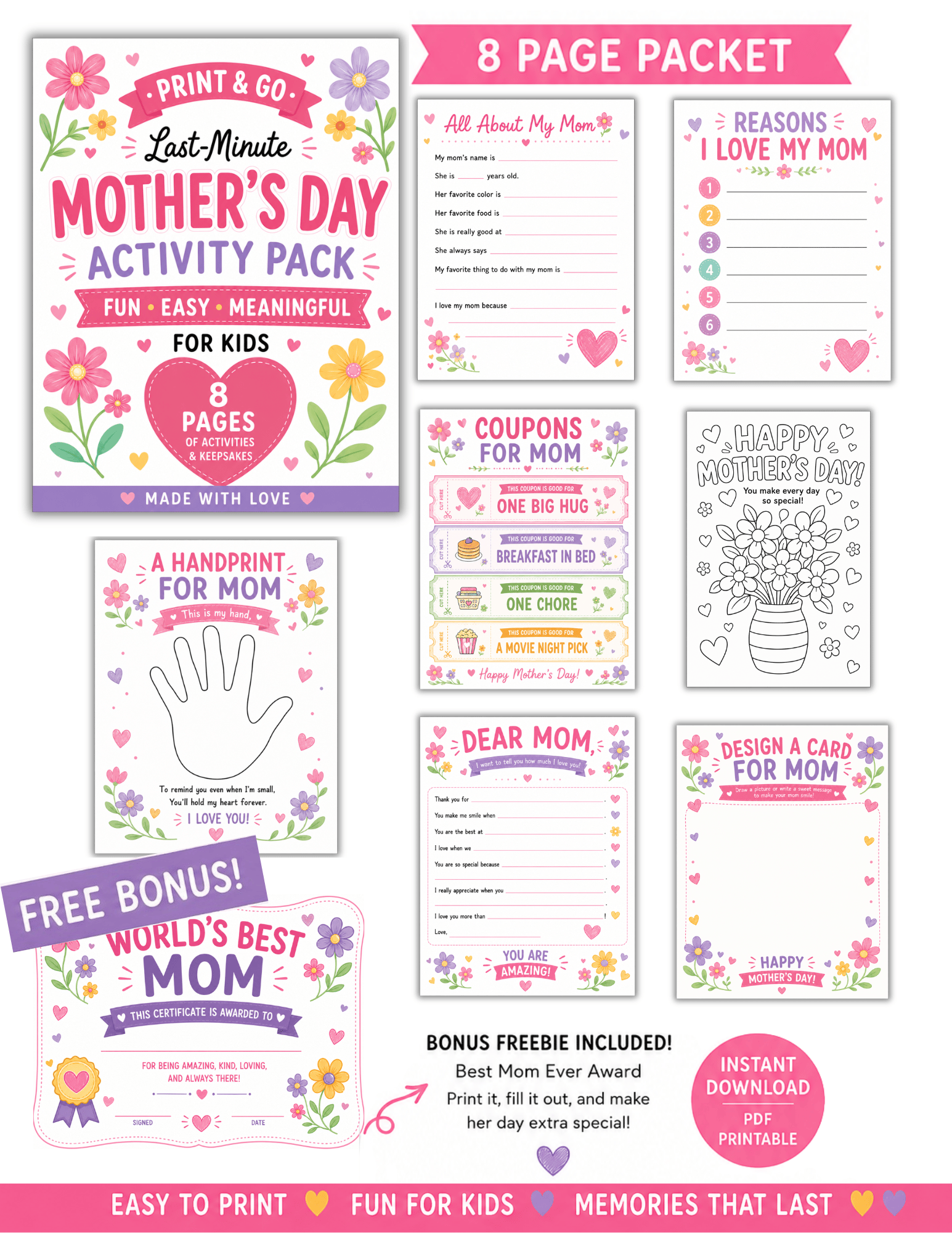 Last-Minute Mother’s Day Activity Pack for Kids | 8 Printable Pages ...