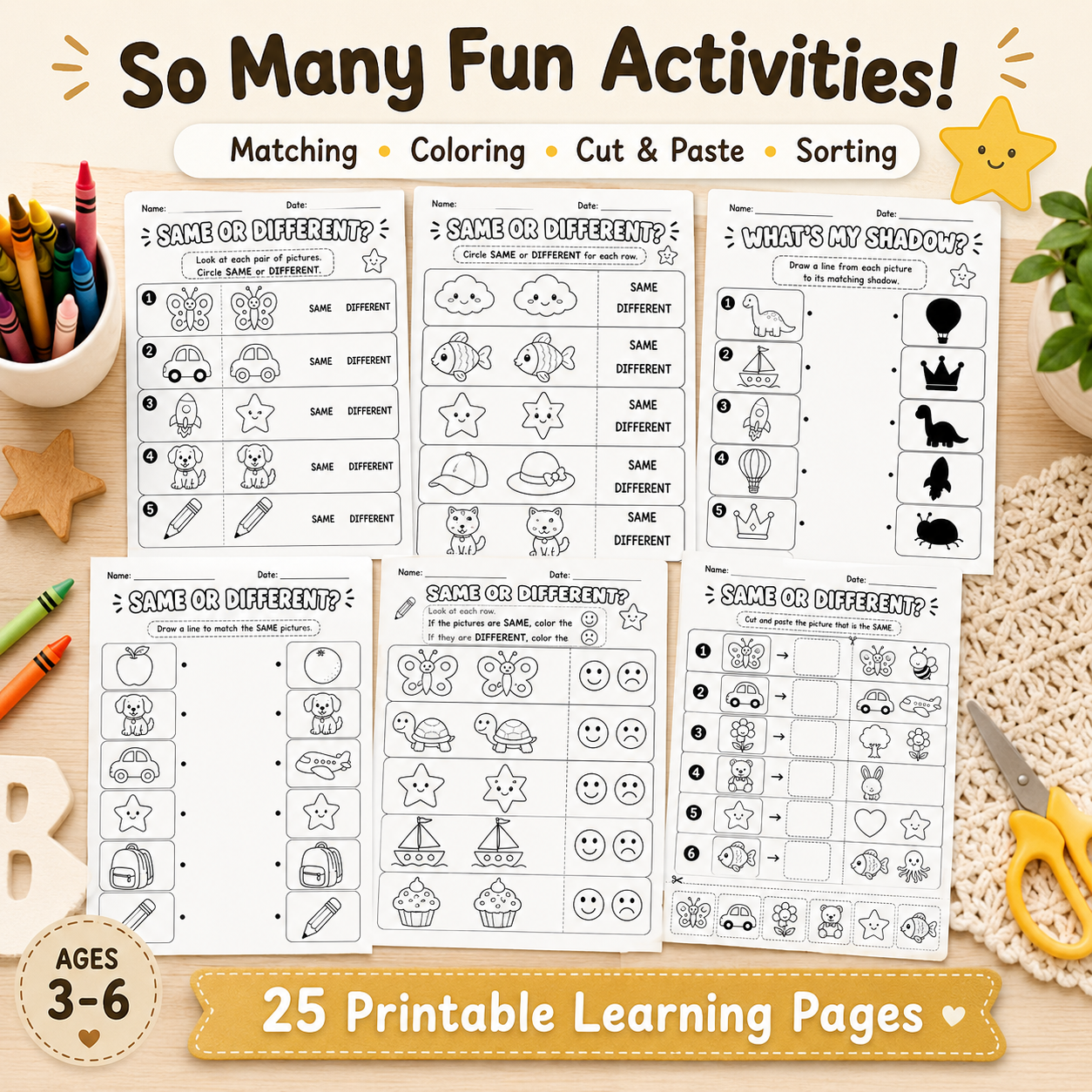 Same or Different? – 25 Fun Printable Activities for Kids Ages 3–6 | PDF + PNG Bundle + 6 FREE Bonus Activities