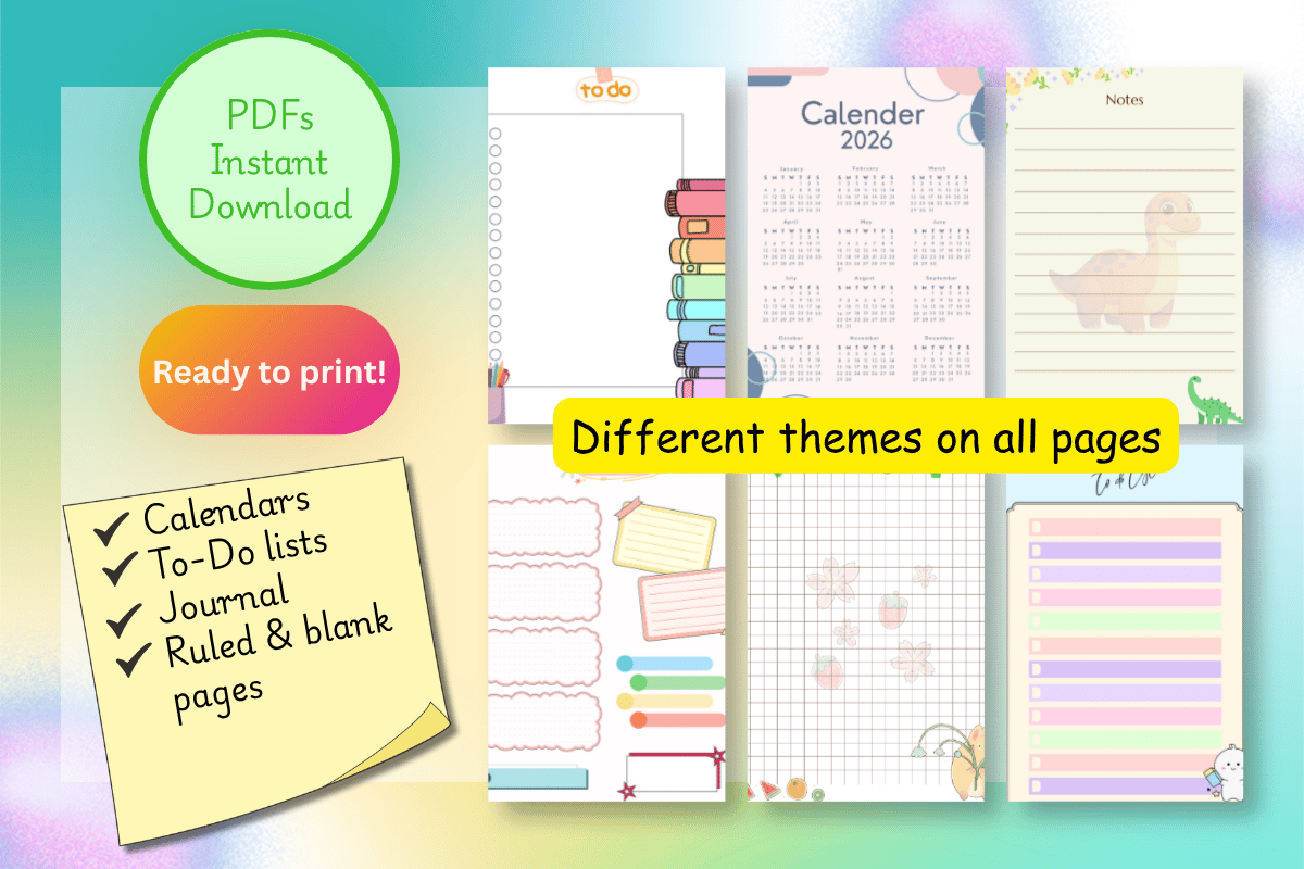 Minimal aesthetic planner pages with colorful themes