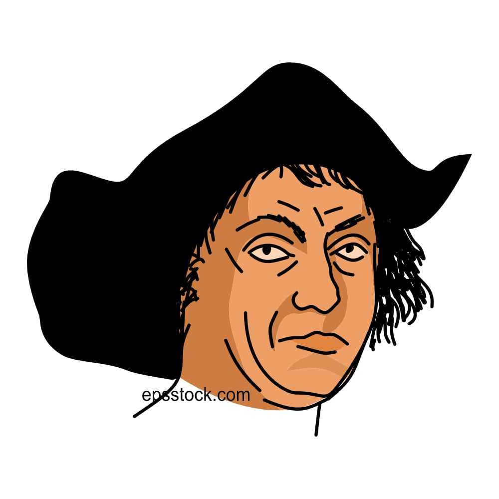 Christopher Columbus portrait, color vector illustration