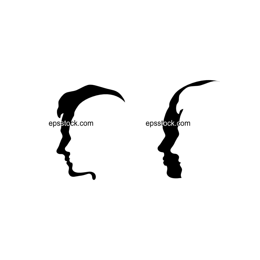 man and woman faces, black isolated vector silhouette
