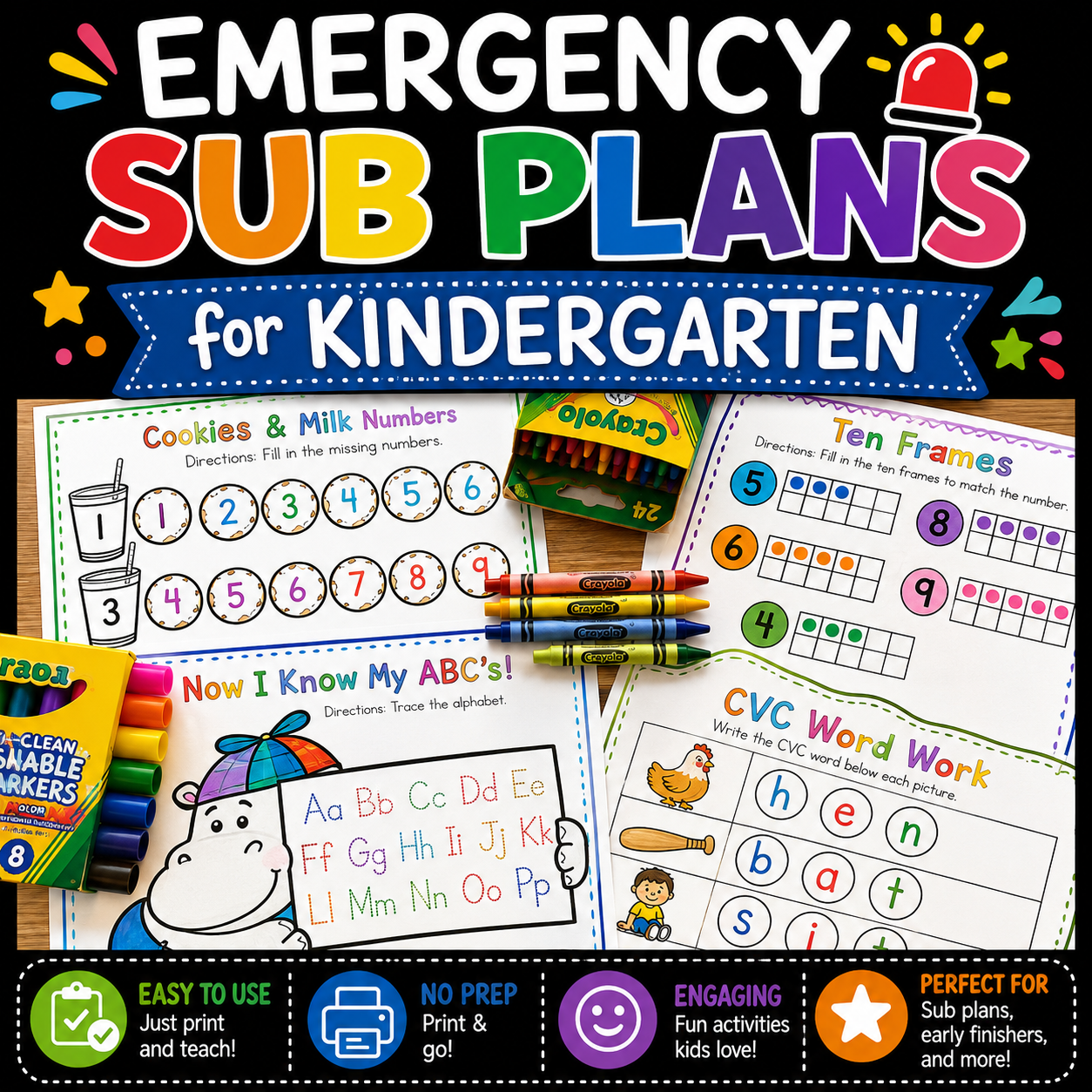 Emergency Sub Plans for Kindergarten | Print-and-Go Worksheets & Lesson Plans
