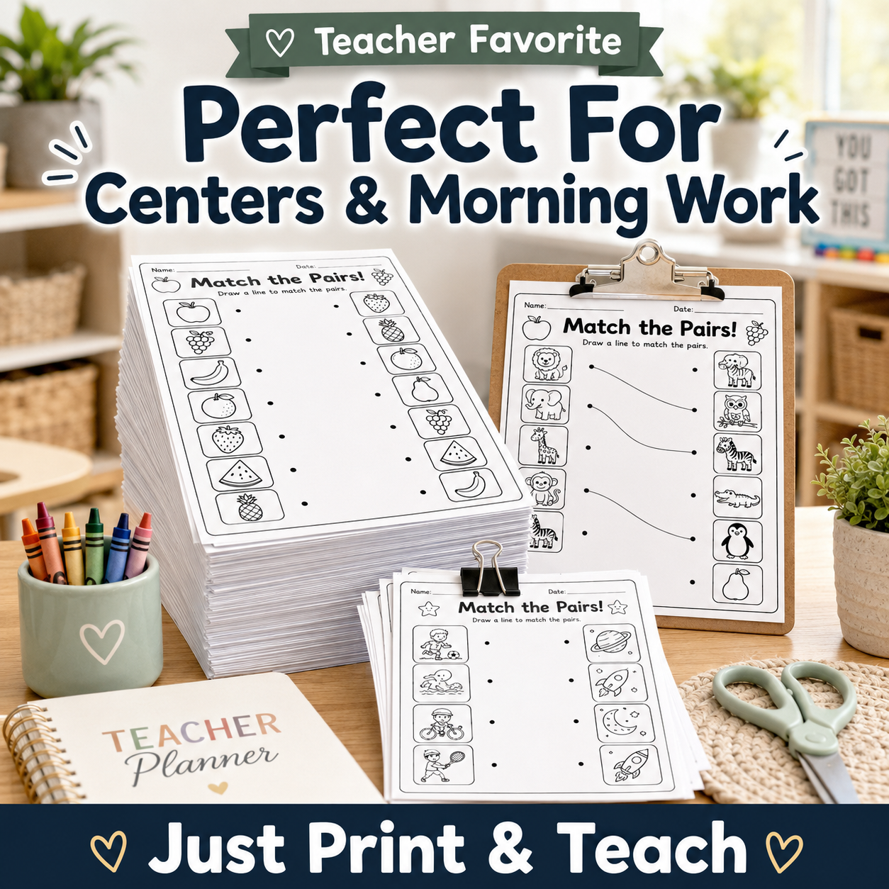 30 Fun Printable Matching Activities for Kids Ages 3–6 | PDF + PNG Bundle + 4 FREE Bonus Activities