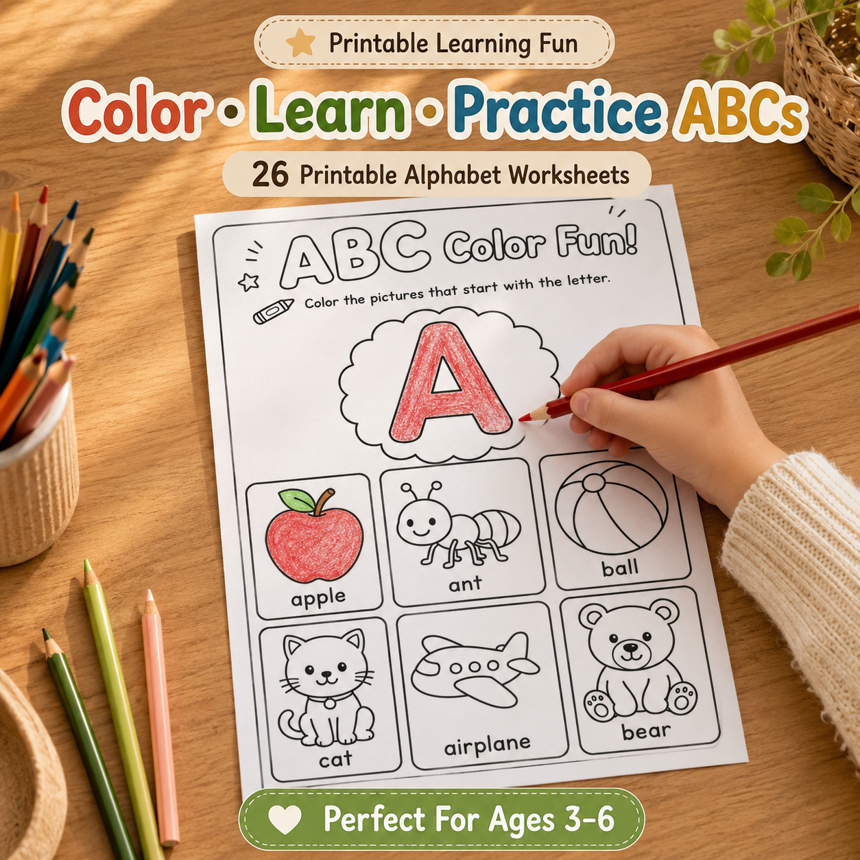 ABC Let’s Color! Printable Alphabet Coloring Worksheets for Kids Ages 3–6 | Learn Letters A–Z the Fun Way