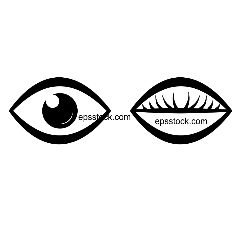 Eye and no eye, black isolated vector silhouette