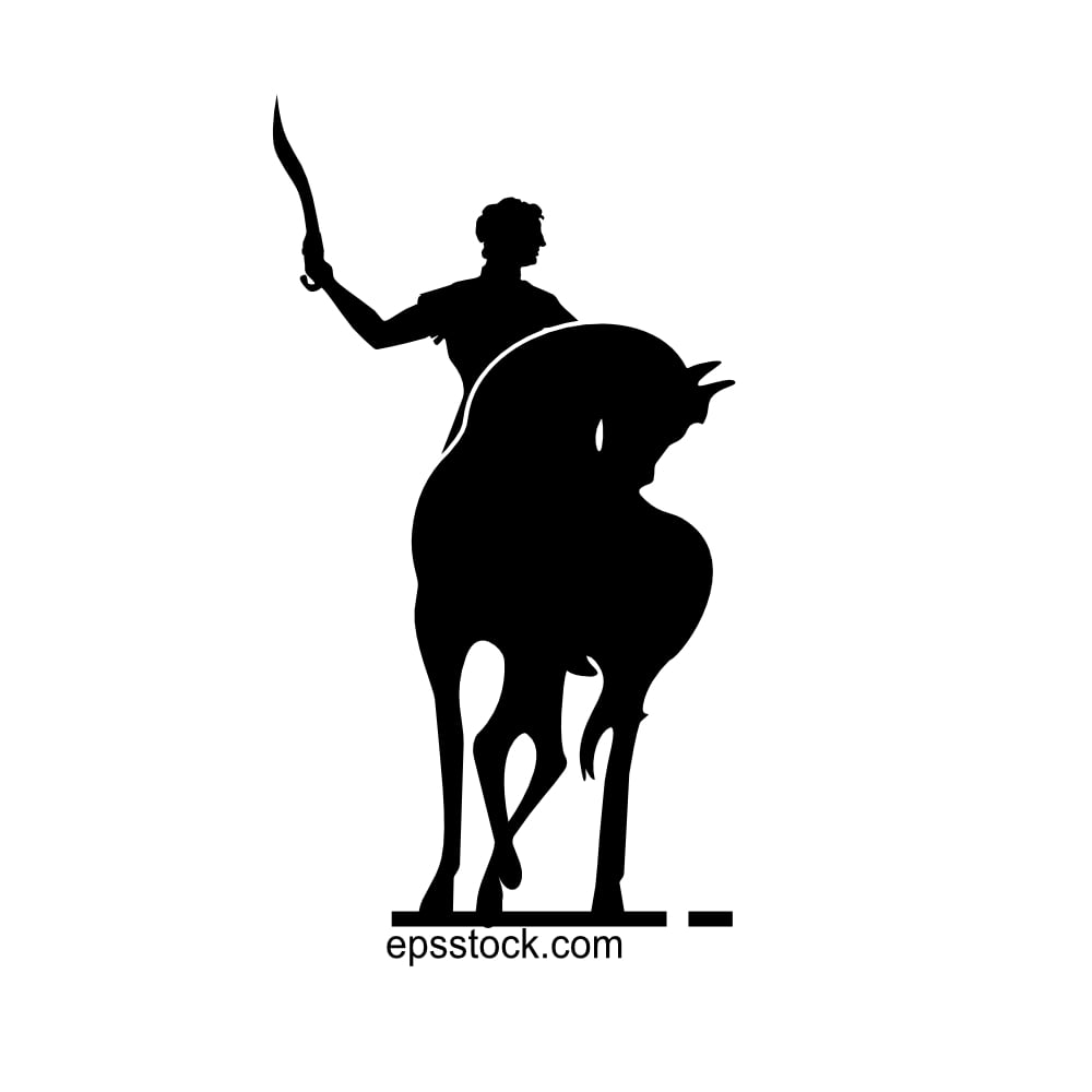 alexander the great on horse on battlefield, black isolated vector silhouette