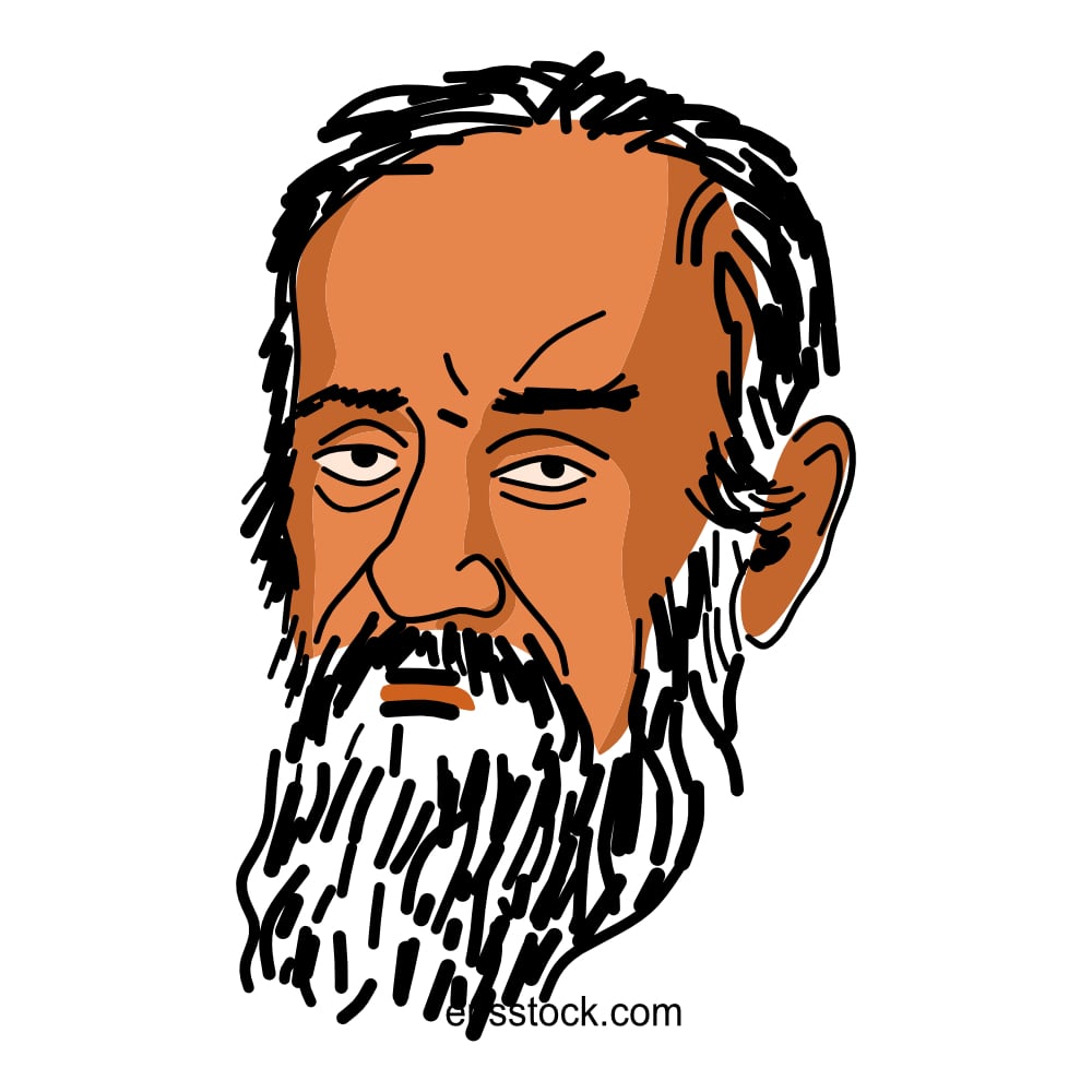 Galileo Galilei portrait, color vector illustration