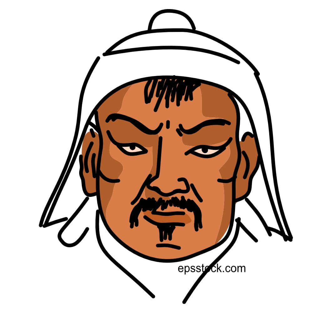 Genghis Khan portrait, color vector illustration
