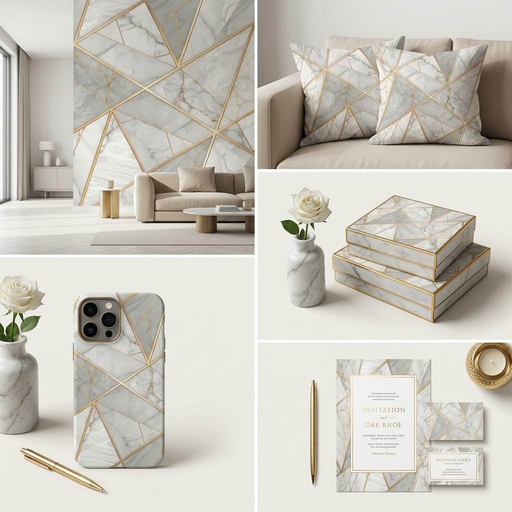 Luxury White Marble Geometric Seamless Pattern Gold Line Abstract Stone Texture for Wallpaper and Interior Panels