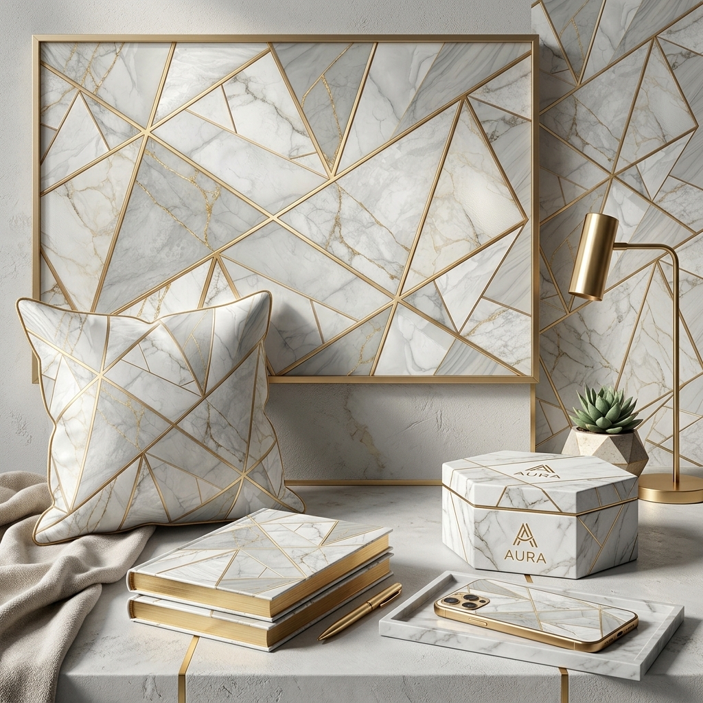Luxury White Marble Geometric Seamless Pattern Gold Line Abstract Stone Texture for Wallpaper and Interior Panels