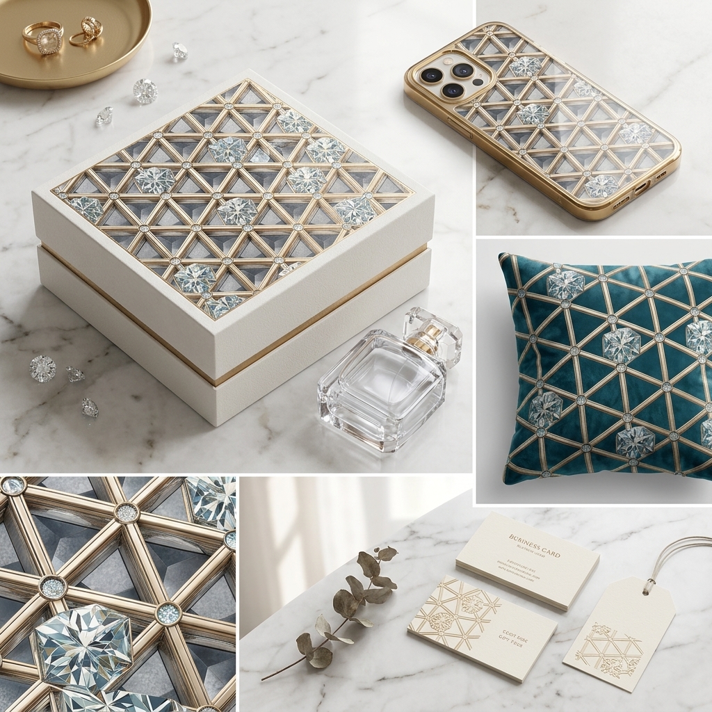 Luxury Diamond Geometric Seamless Pattern Gold Lattice Crystal Texture for Wallpaper and Interior Panels