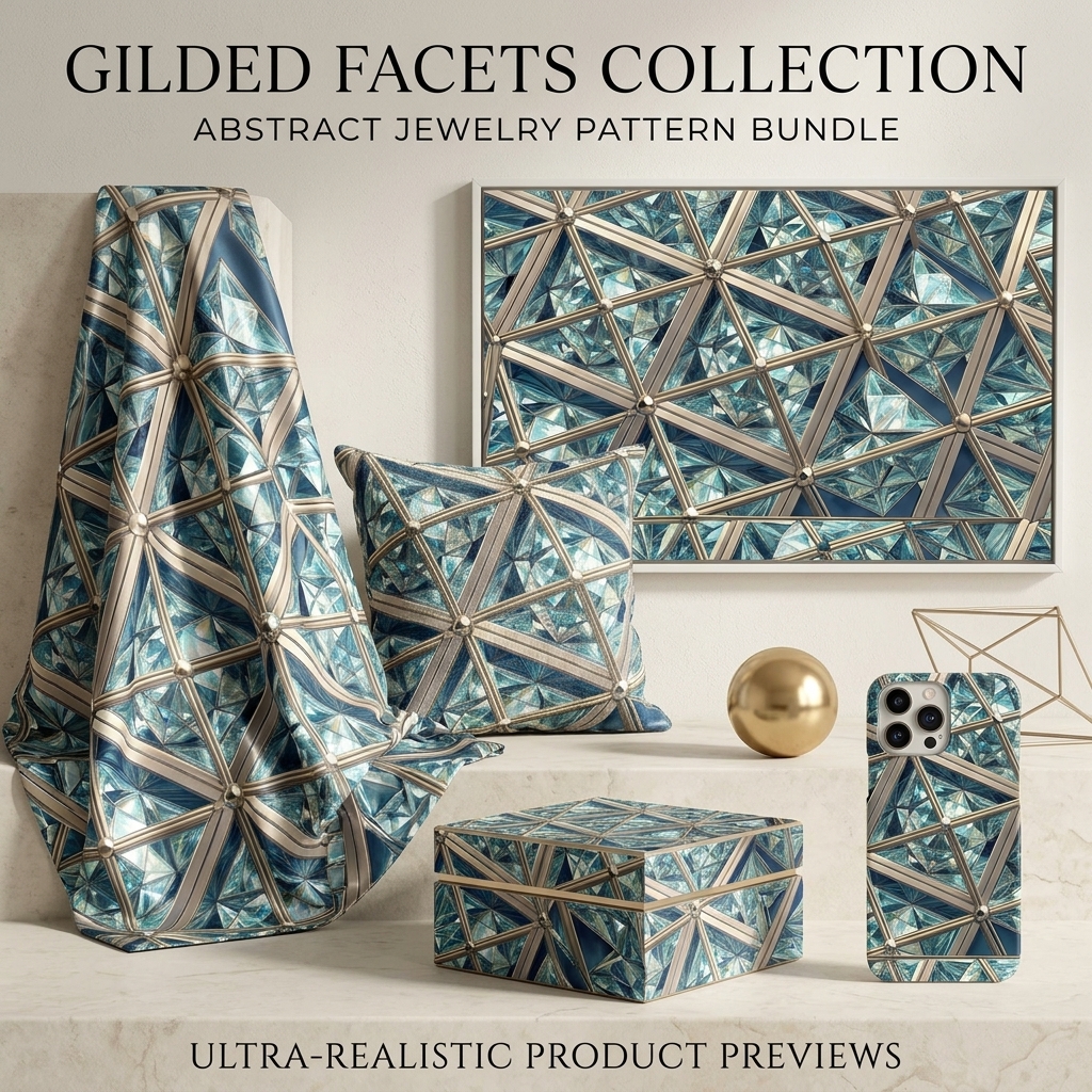 Luxury Aqua Diamond Geometric Seamless Pattern Gold Lattice Crystal Texture for Wallpaper and Interior Panels