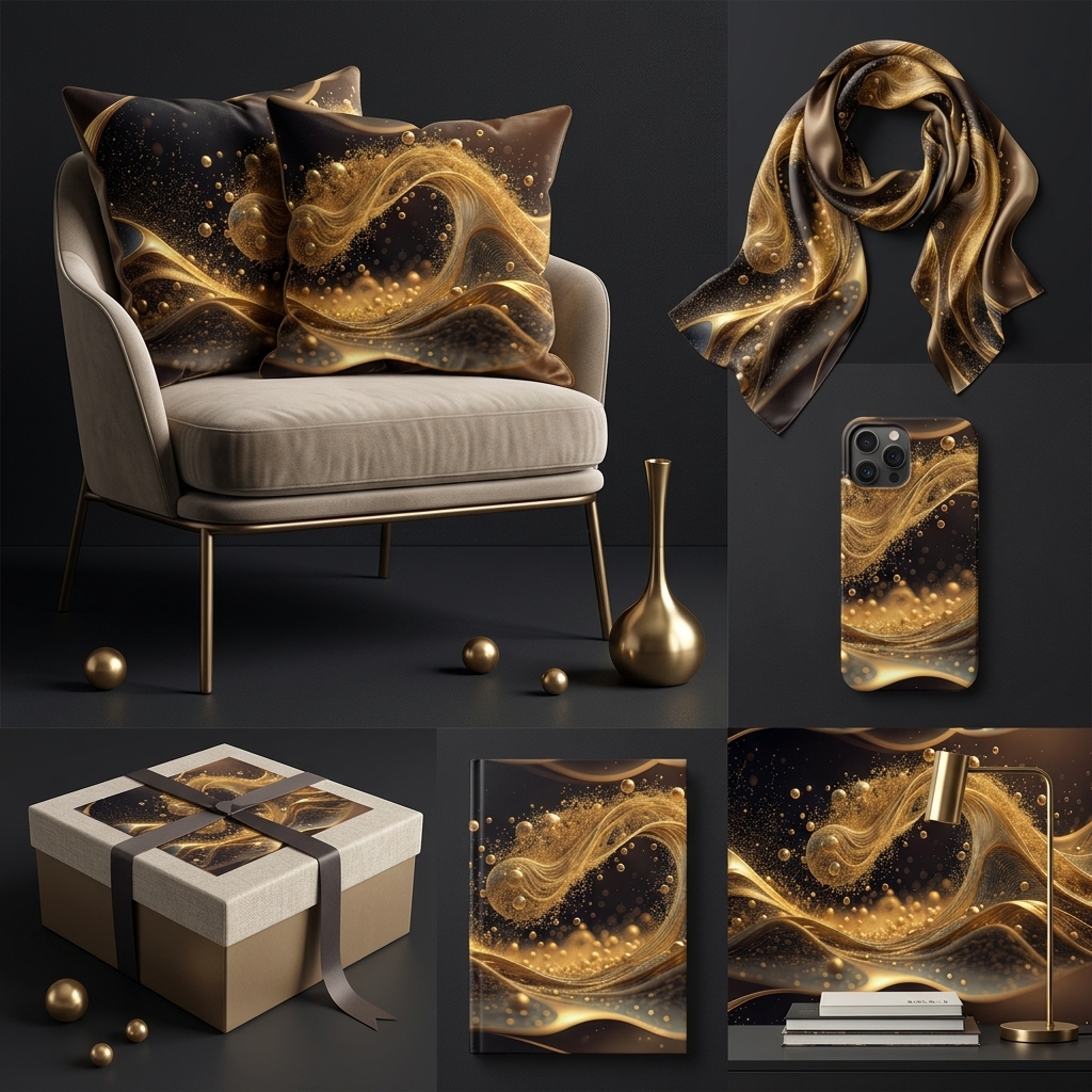 Luxury Gold Wave Seamless Pattern Abstract Metallic Flow Texture Black Background for Wallpaper and Prints