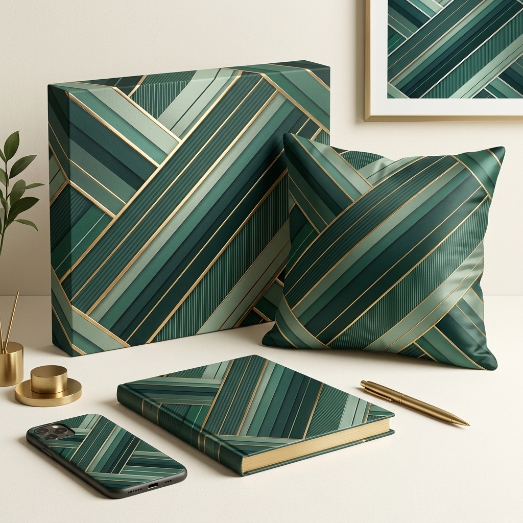 Modern Emerald Green Geometric Seamless Pattern Abstract Linear Architecture Texture for Wallpaper and Prints