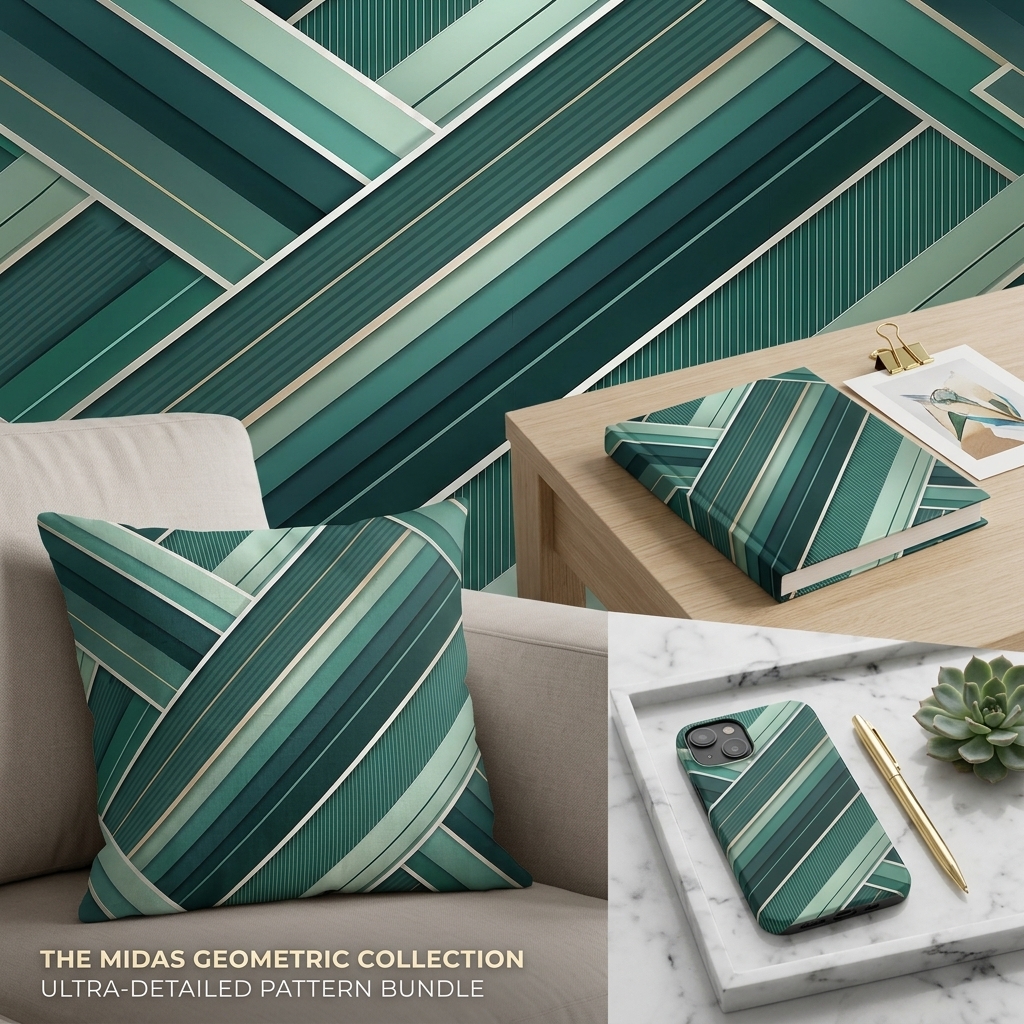 Modern Emerald Green Geometric Seamless Pattern Abstract Linear Architecture Texture for Wallpaper and Prints