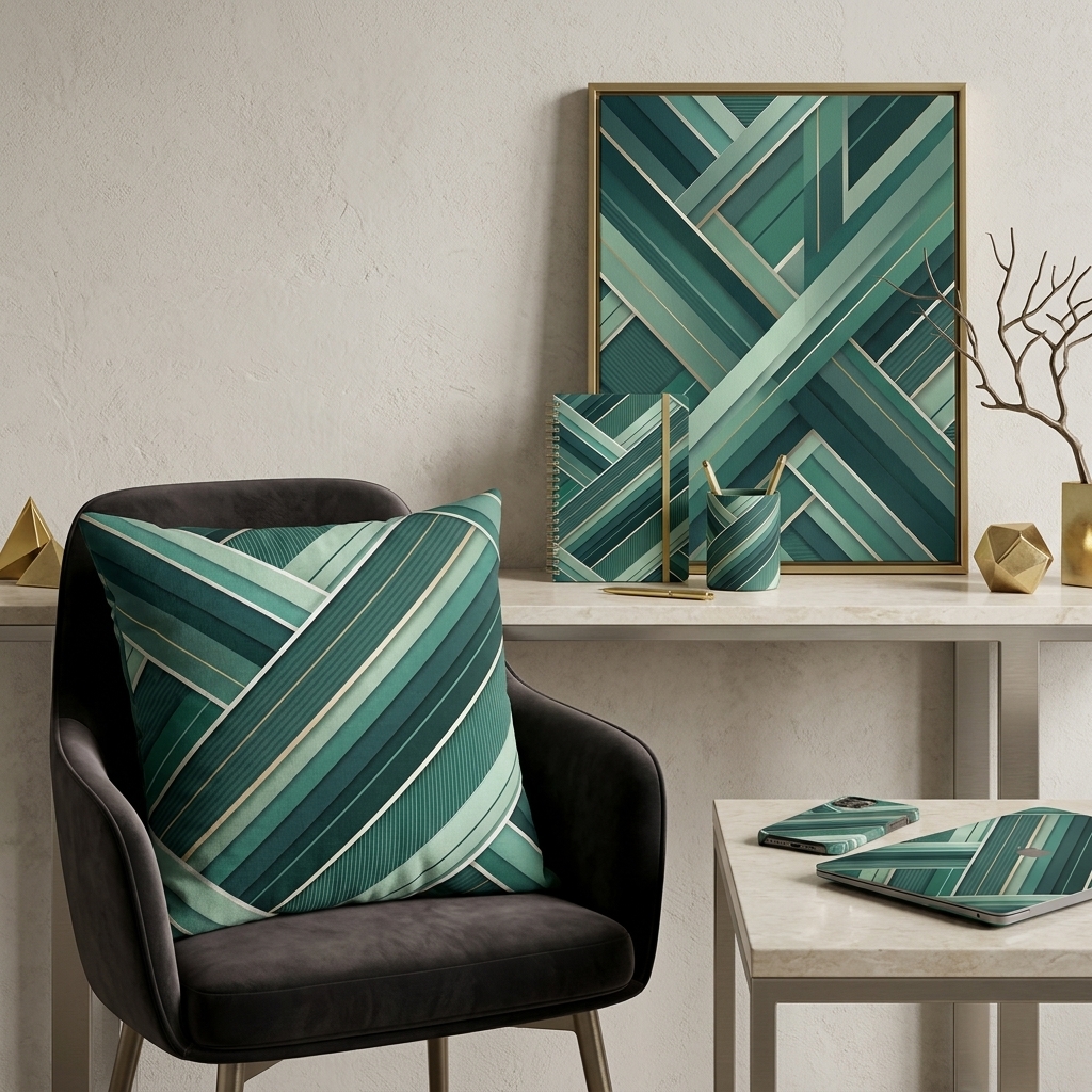 Modern Emerald Green Geometric Seamless Pattern Abstract Linear Architecture Texture for Wallpaper and Prints