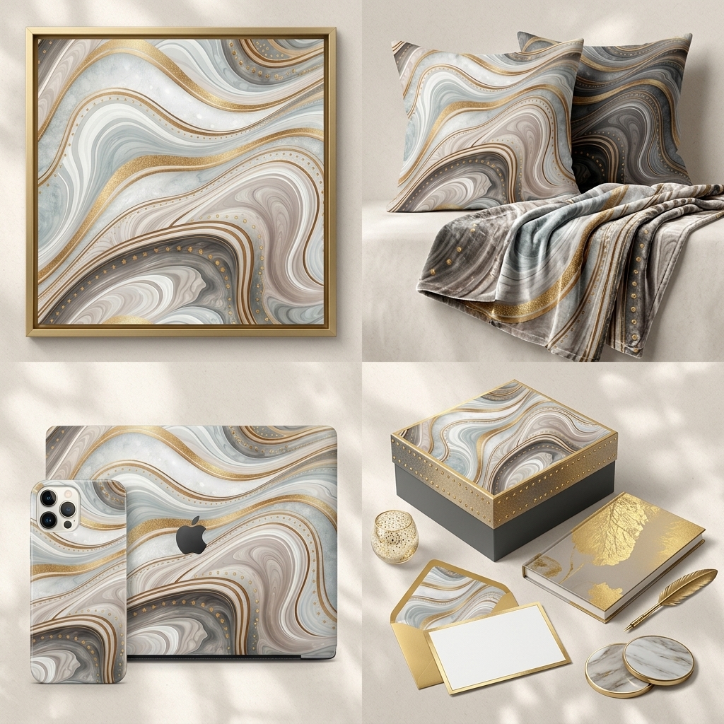 Luxury White Gray Gold Marble Agate Seamless Pattern Abstract Fluid Wave Texture for Wallpaper and Prints