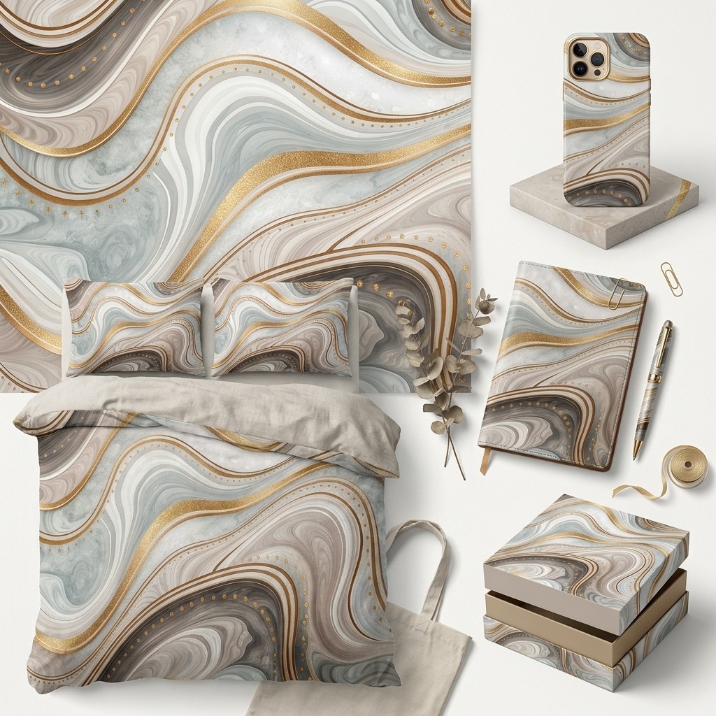 Luxury White Gray Gold Marble Agate Seamless Pattern Abstract Fluid Wave Texture for Wallpaper and Prints