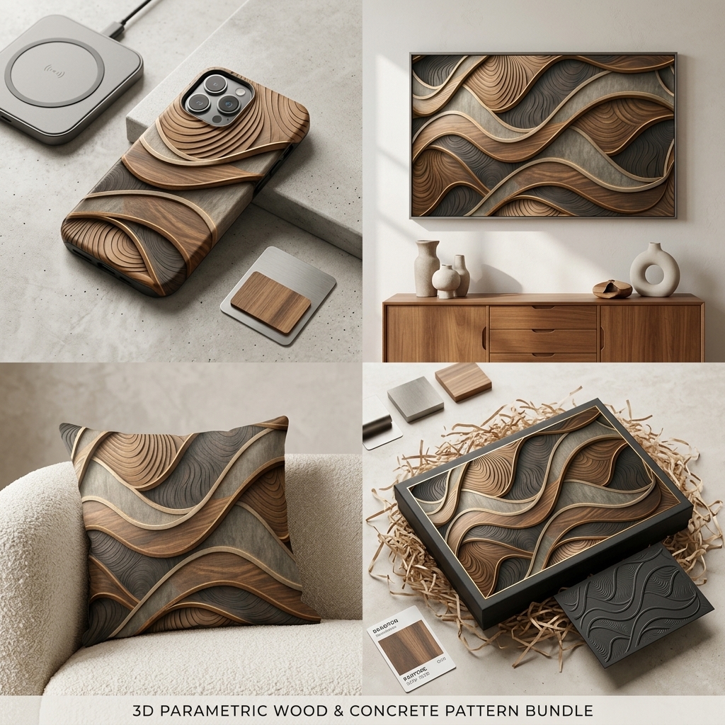 Modern Wood Grain Wave Seamless Pattern Abstract 3D Wall Panel Texture for Wallpaper and Prints