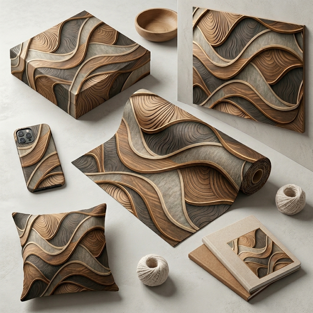 Modern Wood Grain Wave Seamless Pattern Abstract 3D Wall Panel Texture for Wallpaper and Prints