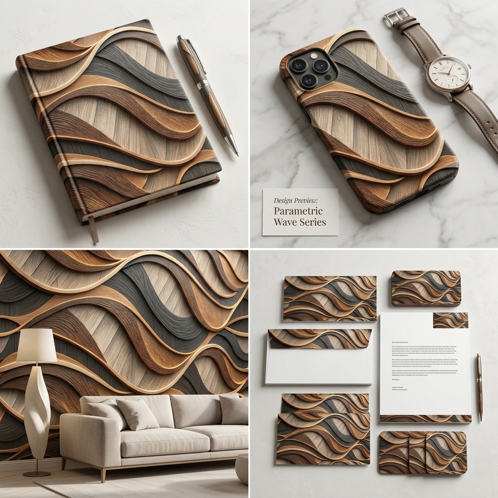 Luxury 3D Wood Grain Wave Seamless Pattern Abstract Layered Wall Panel Texture for Wallpaper and Prints