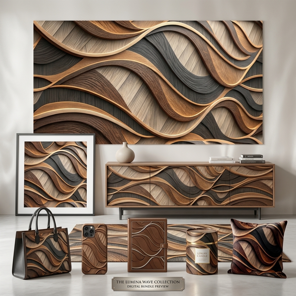 Luxury 3D Wood Grain Wave Seamless Pattern Abstract Layered Wall Panel Texture for Wallpaper and Prints